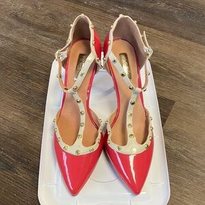 Halogen Pink and Cream Heels with Gold Studs